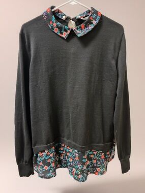 Valerie Stevens Black Sweater with Floral Trim